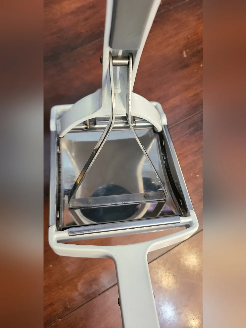 Sur La Table Stainless Steel Potato Ricer with Rubber White Handles Heavy
